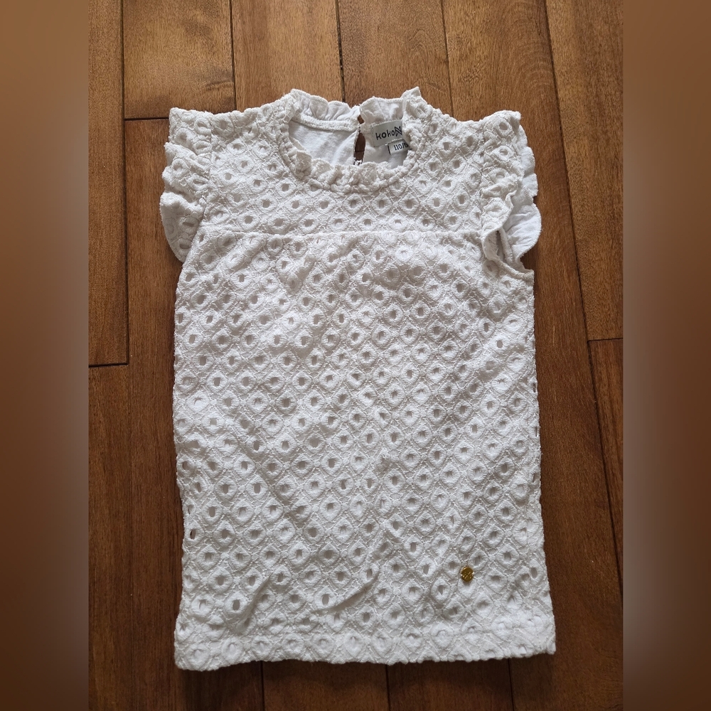 Koko Noko Girls Boho White Eyelet Ruffle Top Size 5